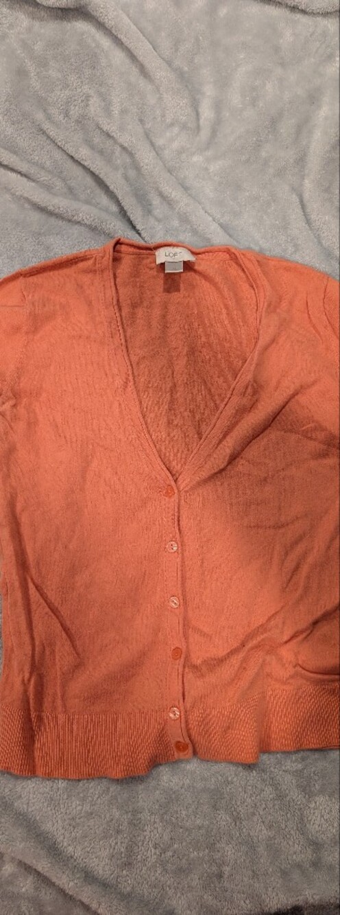 LOFT Coral Button-Front V-Neck Cardigan